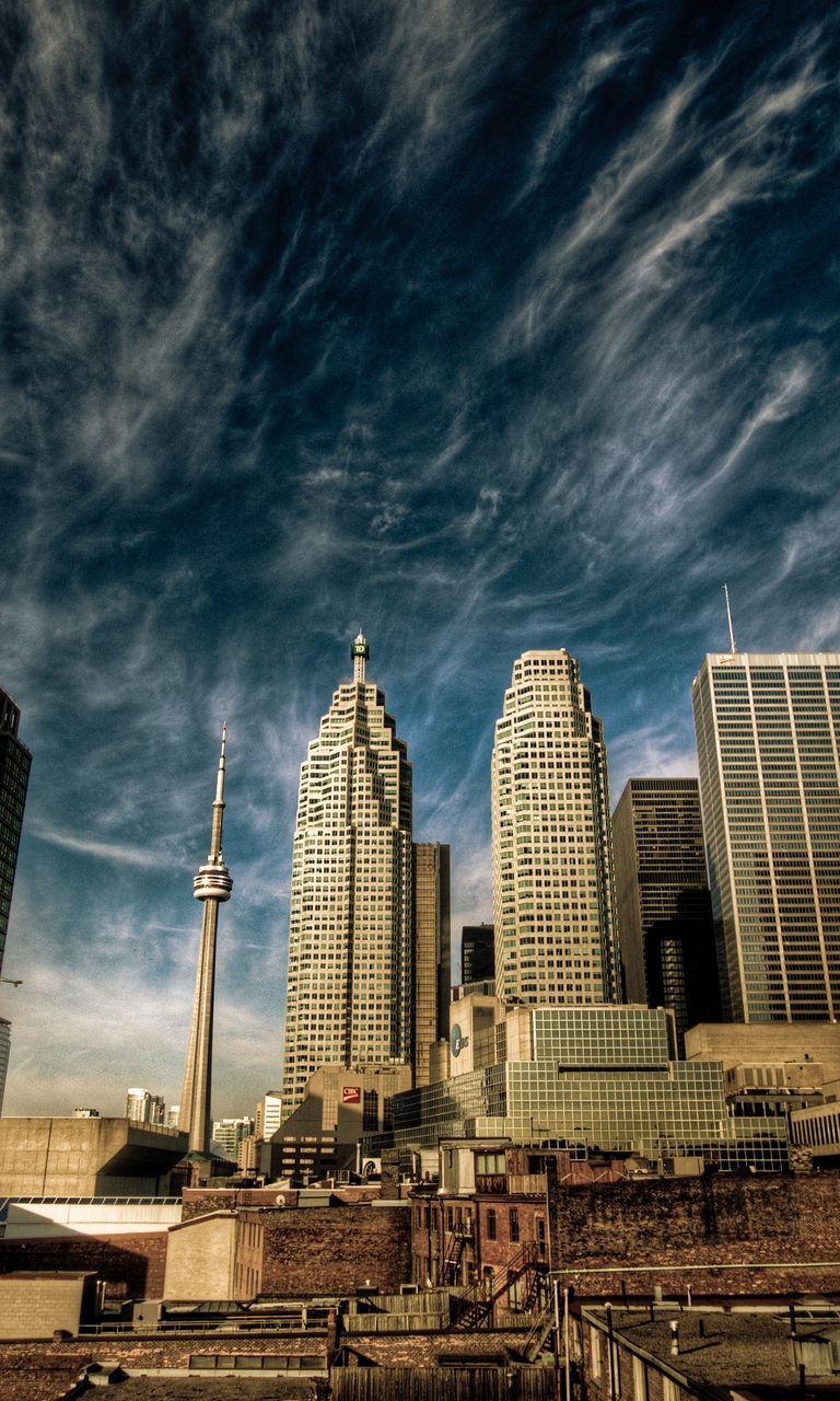 Картинка: Торонто, Канада, город, мегаполис, Си-Эн Тауэр, башня, здания, небоскрёбы, небо