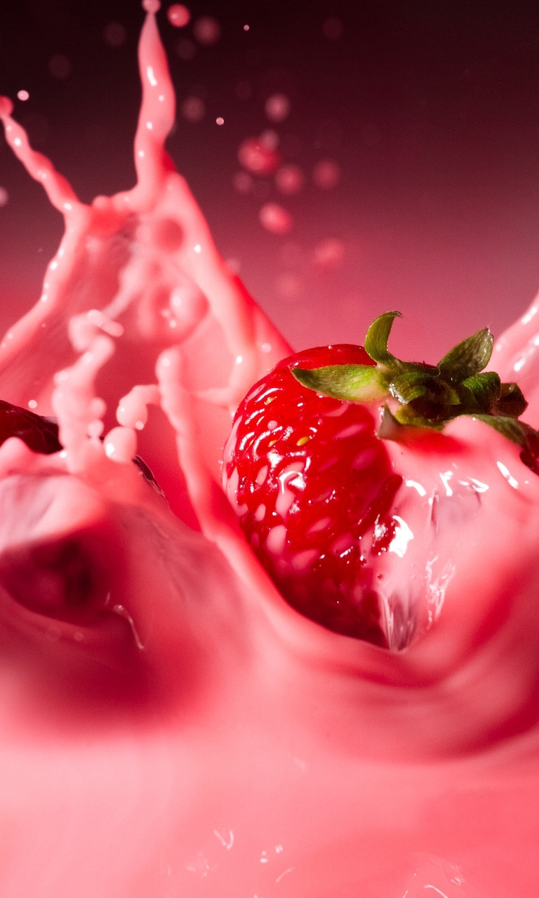 Image: Strawberries, berries, yogurt, splash, red, pink