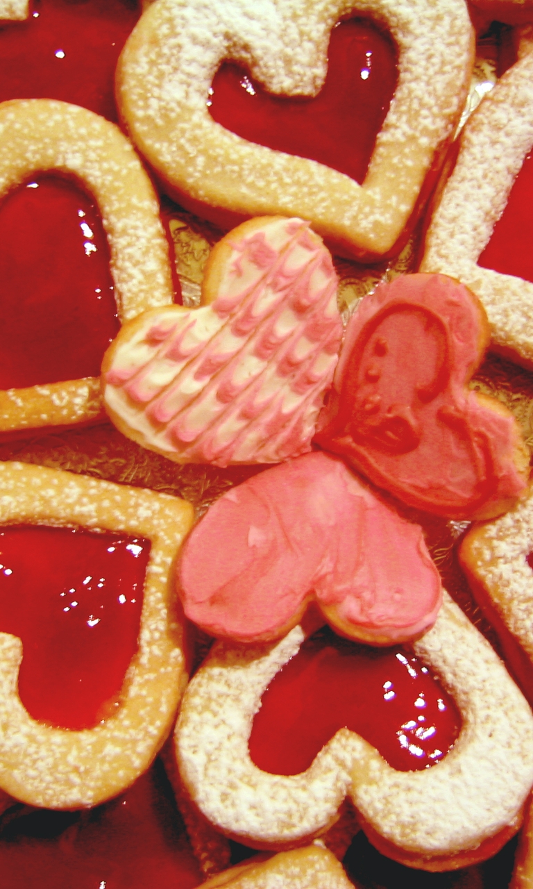 Картинка: Печенье, форма, сердце, желе, сахарная пудра