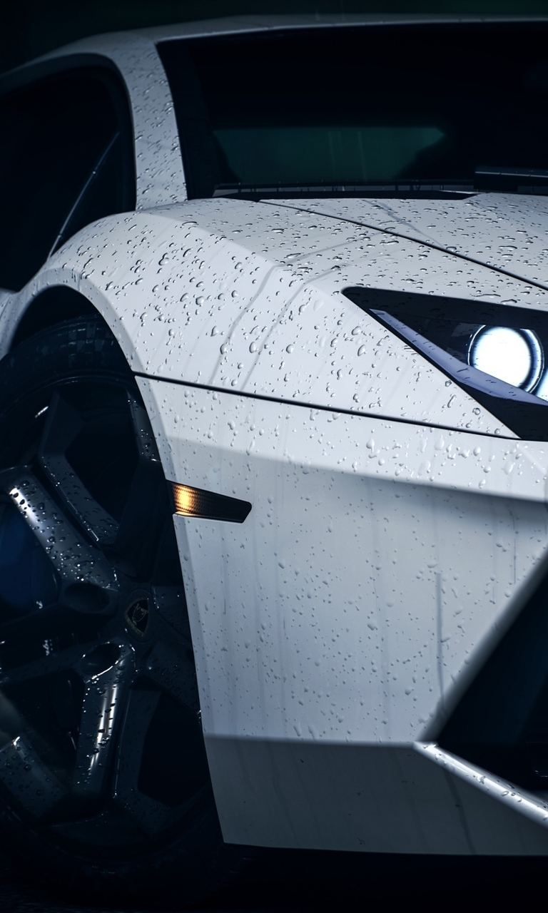Image: Need For Speed, drops, headlight, supercar, white, Lamborghini, Aventador
