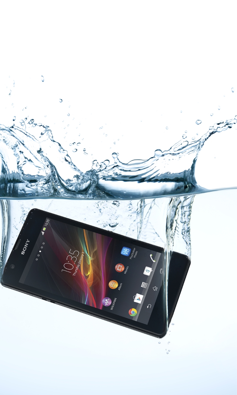 Картинка: Sony, Xperia, ZR, телефон, смартфон, вода, брызги, погружение
