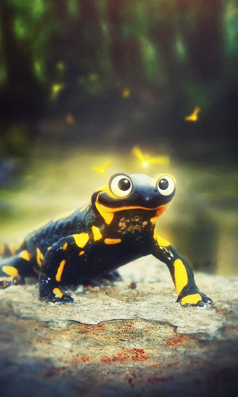 Image: Salamander, eyes, torso, blur, bokeh, sitting, stone