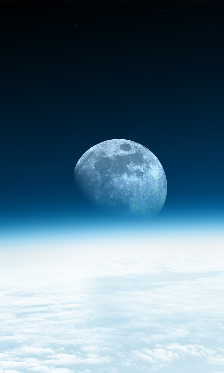 Картинка: Планета, Земля, спутник, Луна, атмосфера, облака, свечение