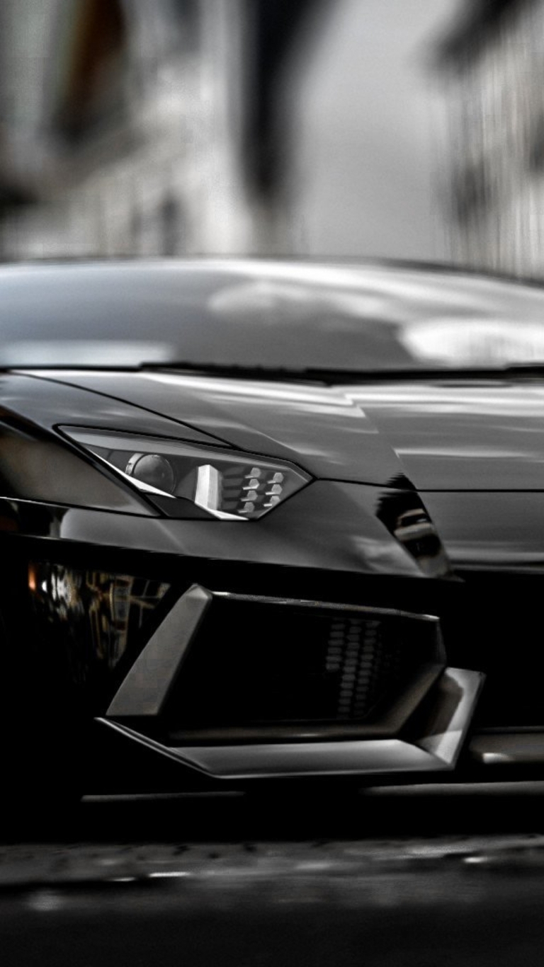 Image: Supercar, Aventador, Lamborghini, black, front, focus