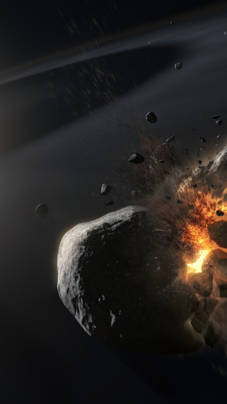 Картинка: Астероид, звезда, булыжники, свет, взрыв, волна, столкновение