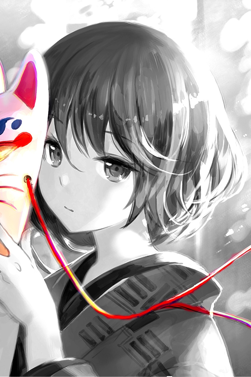 Картинка: Девушка, аниме, лицо, глаза, маска, лисица