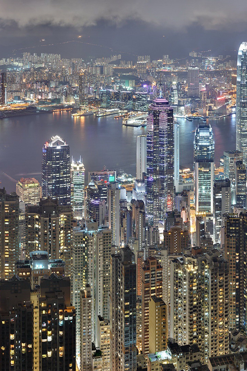 Image: City, buildings, skyscrapers, large, lights, night, water, sky