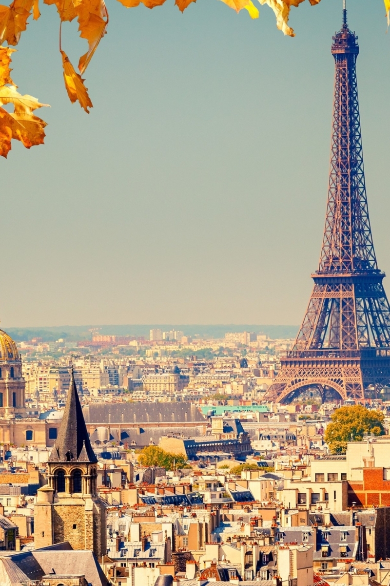 Картинка: Париж, Франция, Эйфелева башня, здания, дома, небо, осень, листья