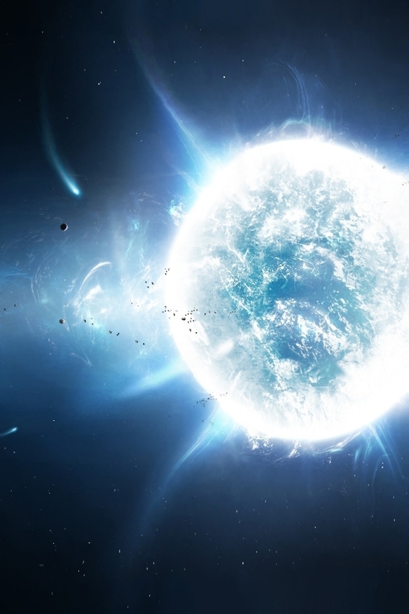 Image: Space, star, blue plasma, rays, light, planet, star system