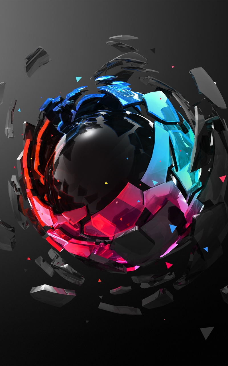 Картинка: Сфера, шар, осколки, тёмный фон