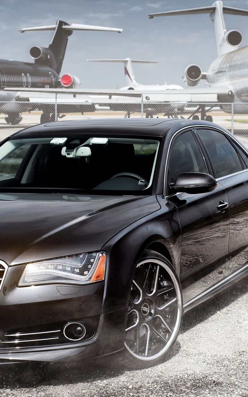 Image: Audi, RS7, black, airport, planes, fence