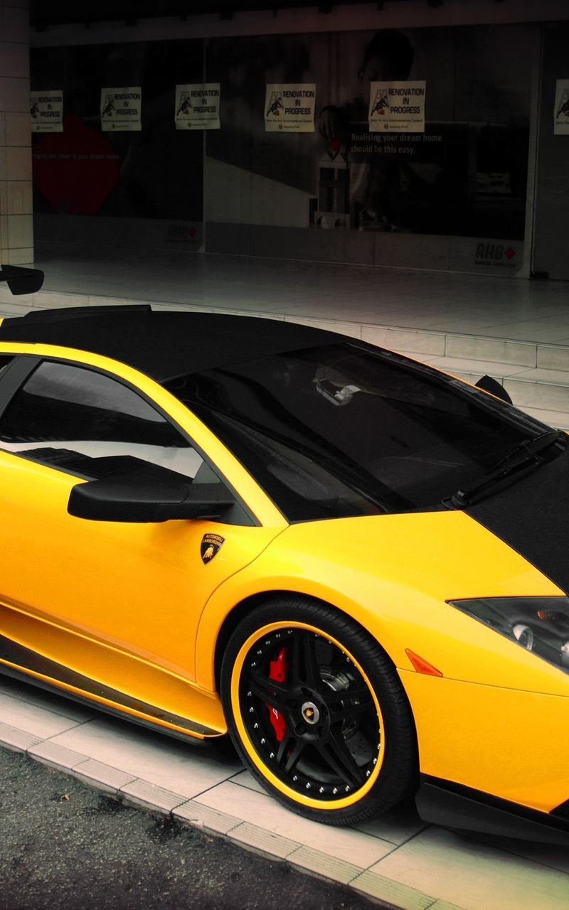 Картинка: Lamborghini, Murcielago, tuning, спойлер, жёлтый, чёрный, спорткар, суперкар, гоночный, мощный