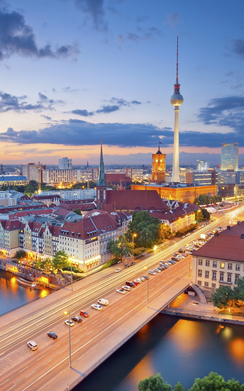 Image: City, Berlin, Germany, night, river, view, lights, road