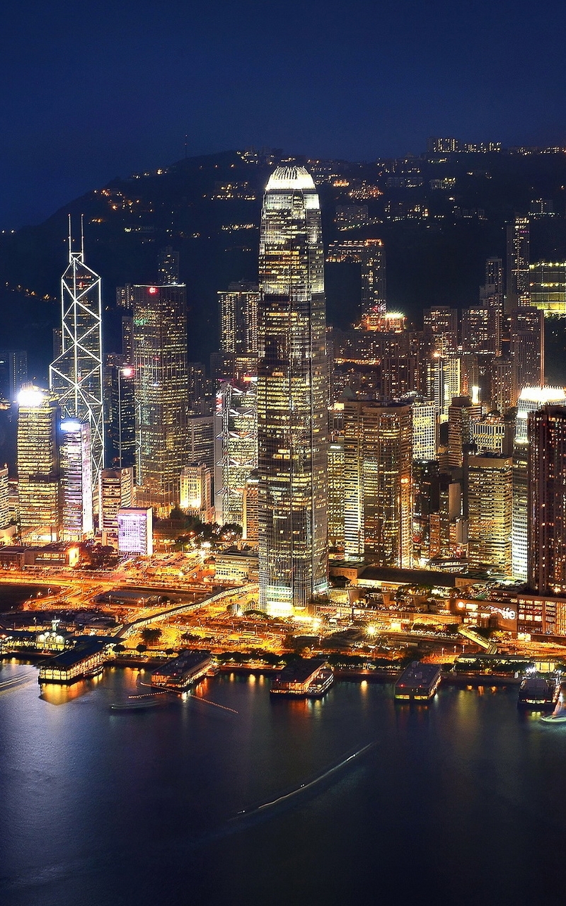 Image: Hong Kong, China, buildings, skyscrapers, lights, water, night