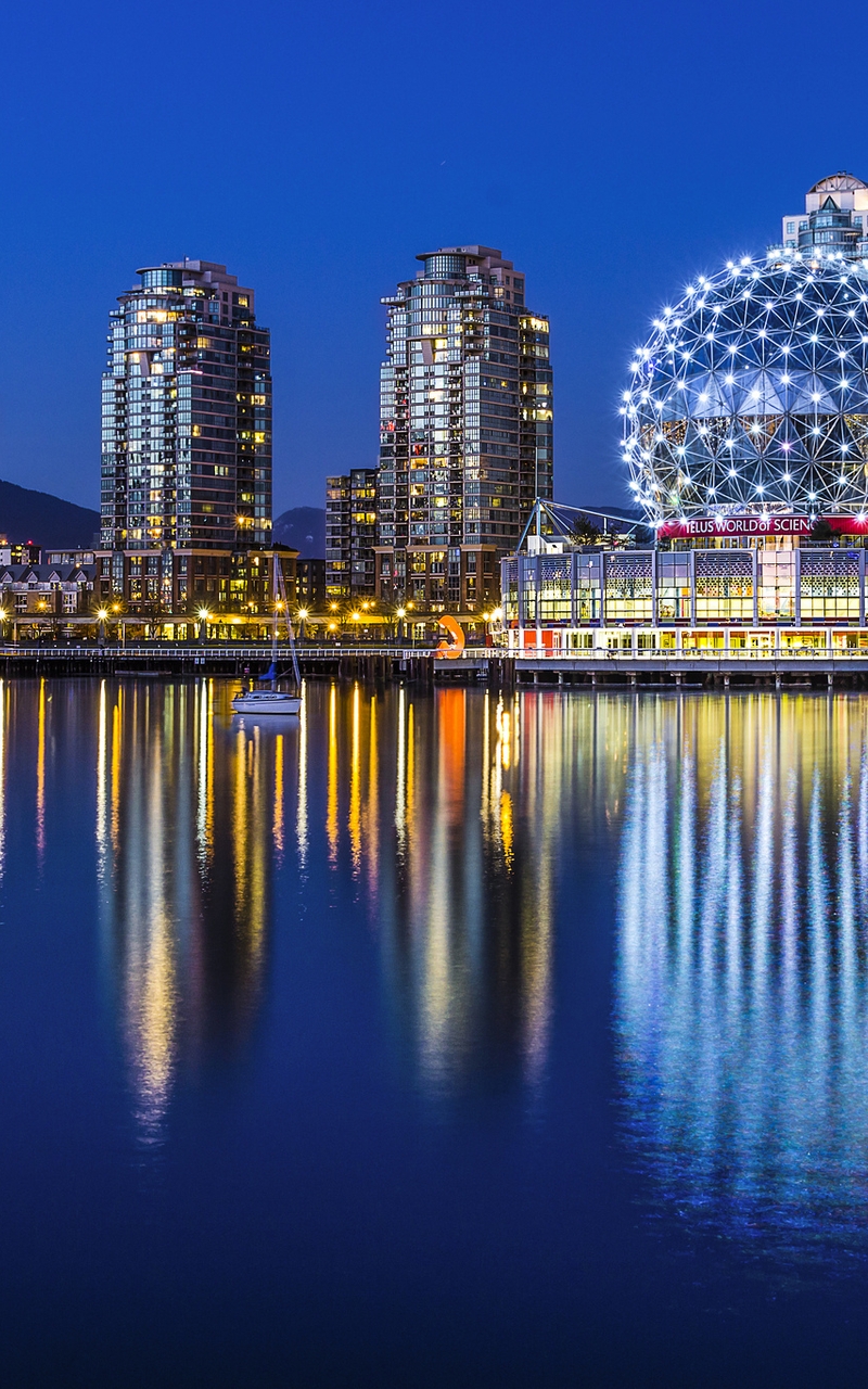 Image: Vancouver, Canada, Research centre, buildings, skyscrapers, river, lights, reflection