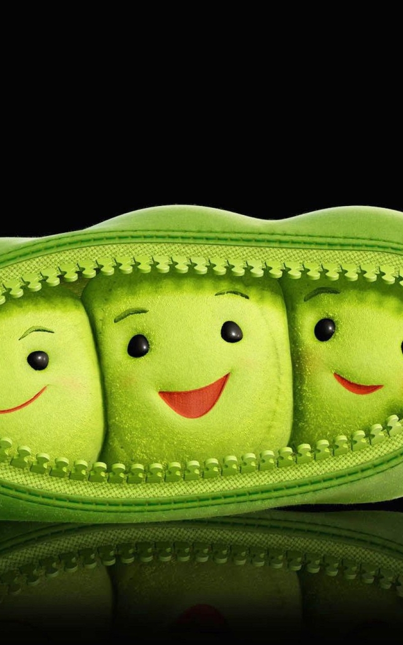 Image: Pea, peas, pod, lock, zipper, eyes, smile, reflection