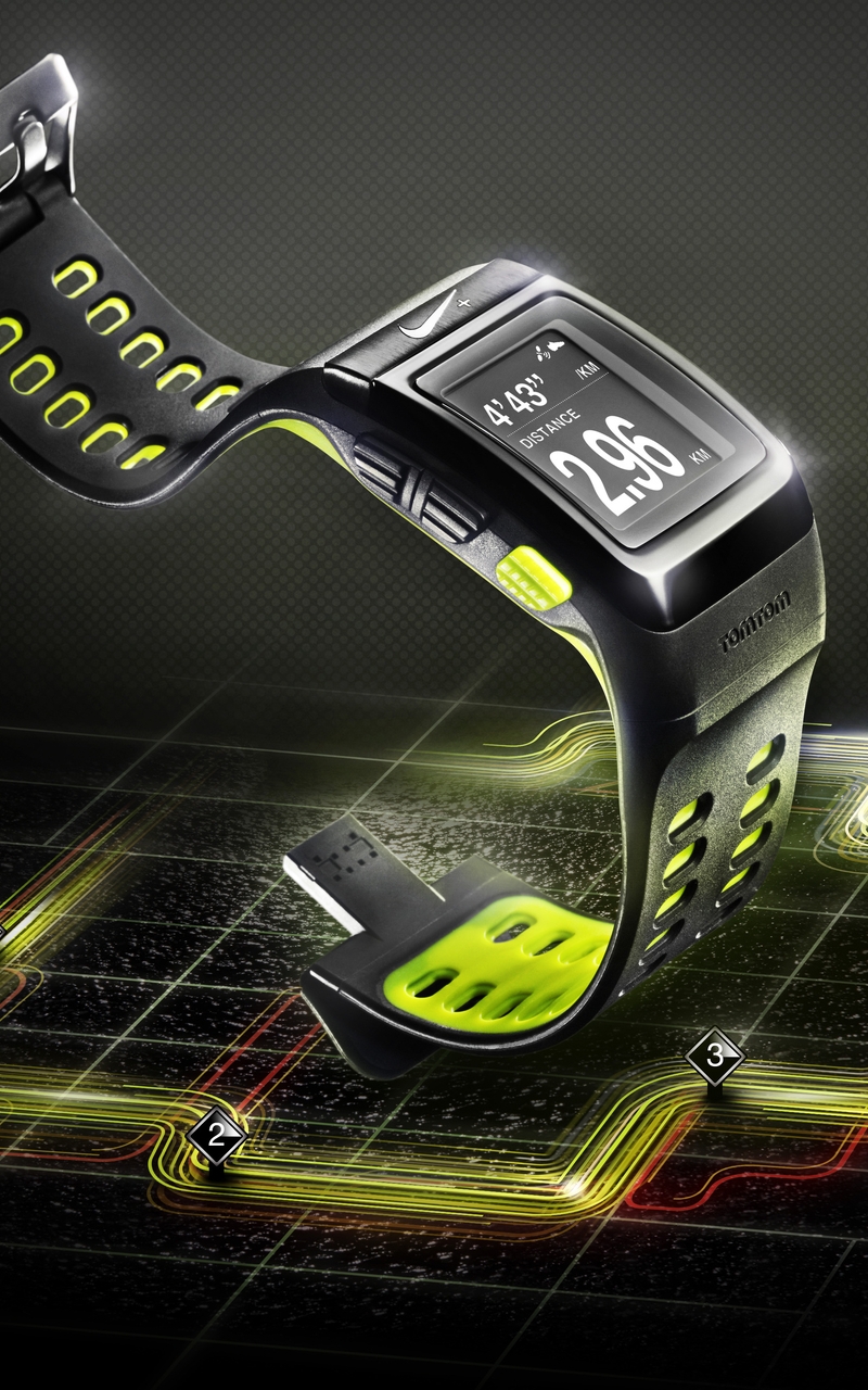 Image: Nike, clock, brand, technology, diagram, figures, black background