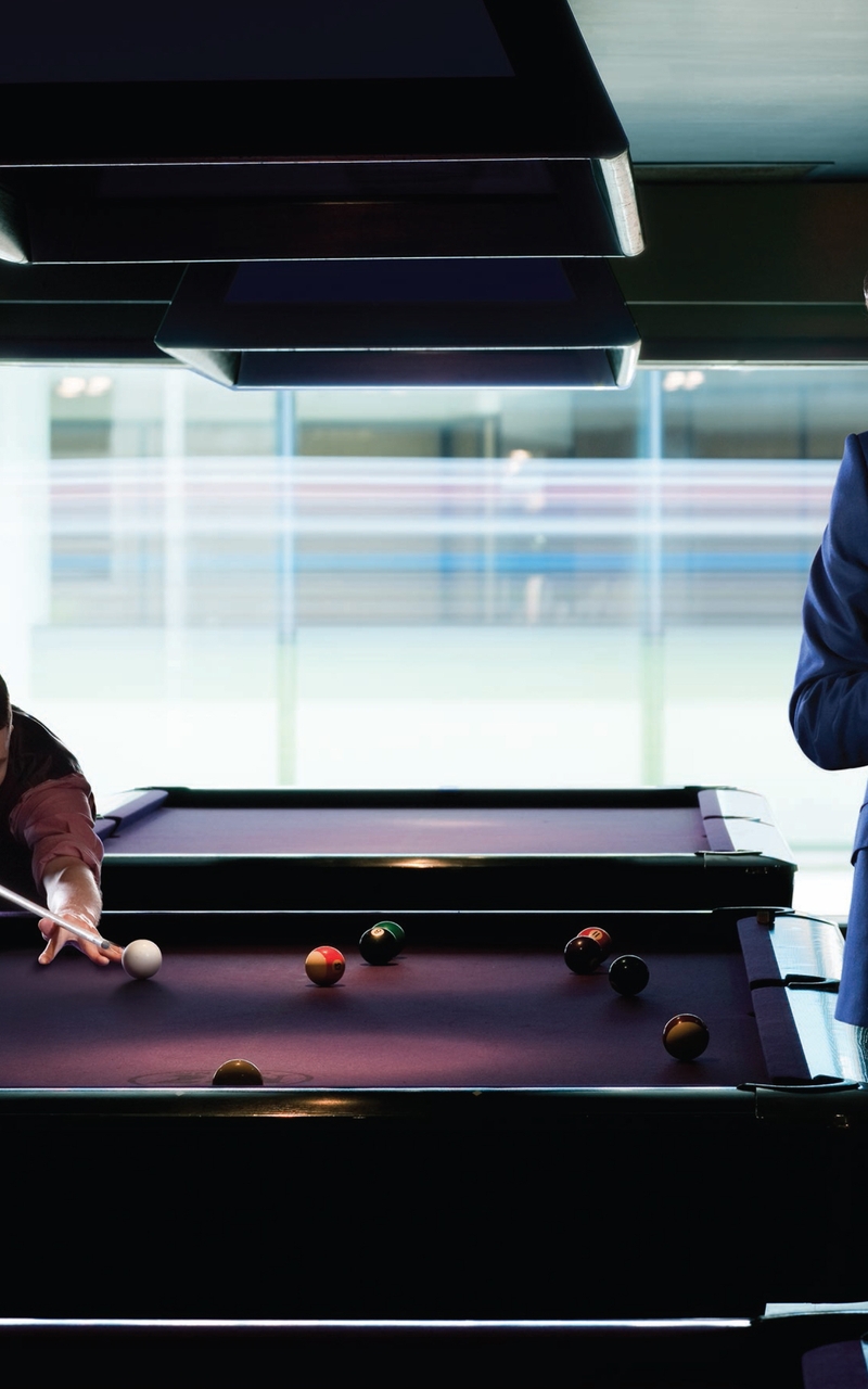 Image: Men, pool, table, cue, balls, game, suit, style