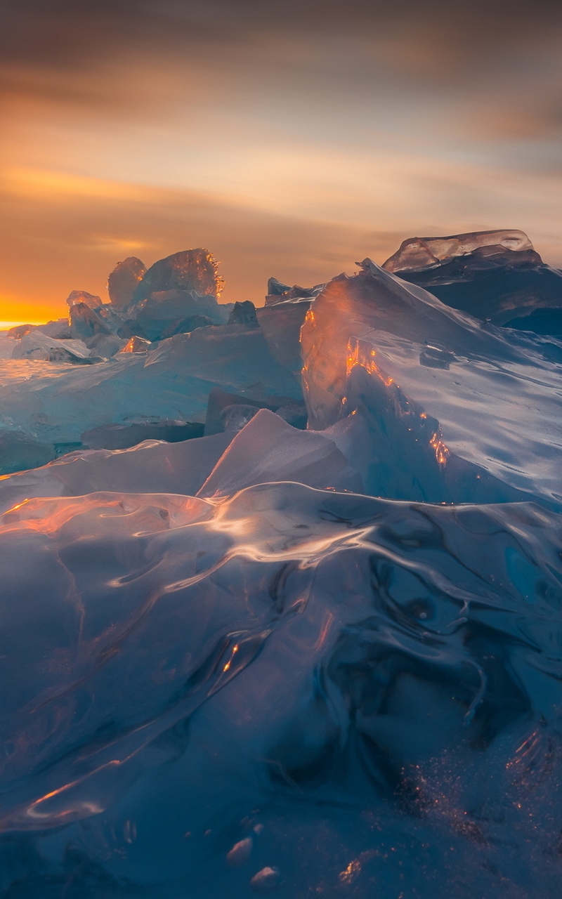 Image: Sunset, ice, block, winter