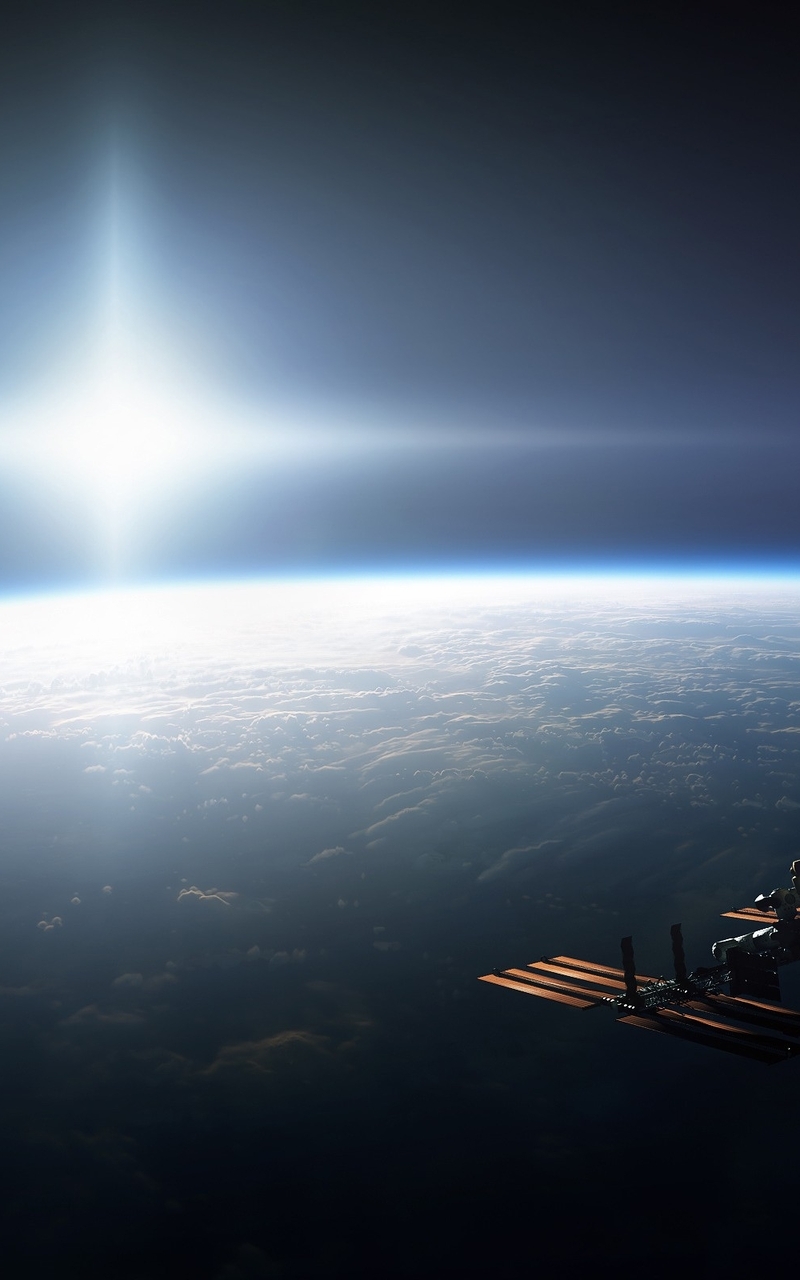Image: ISS, station, space, light, Earth, sun, atmosphere