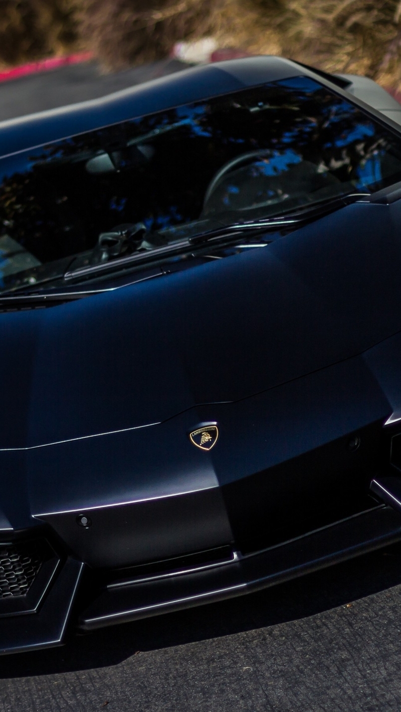 Image: Lamborghini, Aventador, LP700-4, black, road, asphalt, reflection