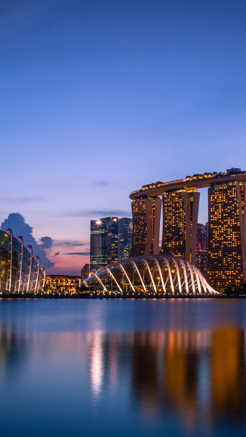 Image: Singapore, Asia, city, night, lights, spiral, the bridge