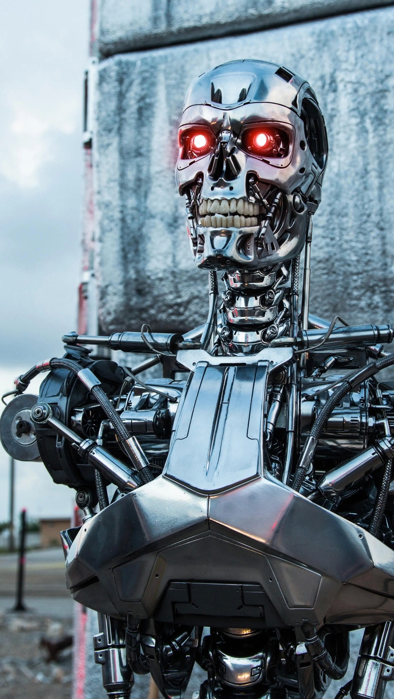 Image: Terminator, scrap metal, junkyard, wall, sky