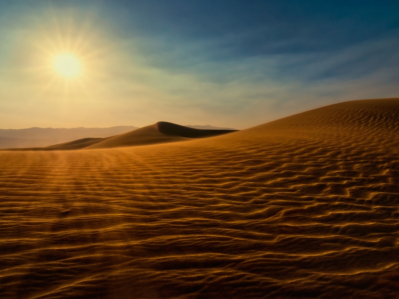 Картинка: Пустыня, дюна, пески, барханы, солнце, небо, волны