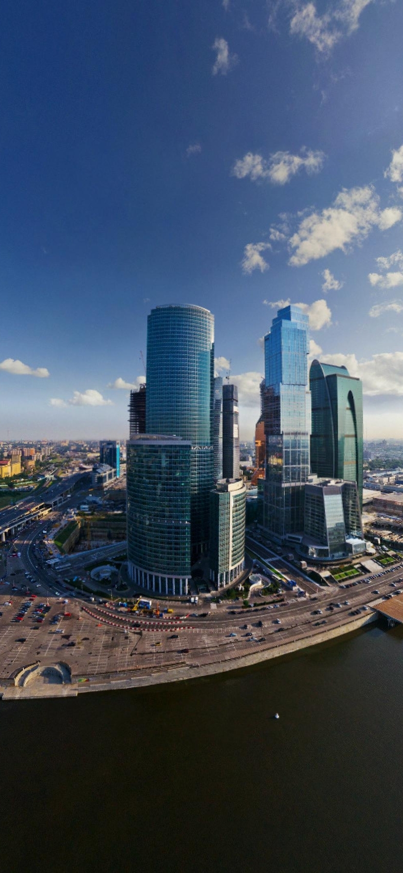Image: Moscow, city, center, river, bridge, buildings, skyscrapers, sky, clouds, panorama