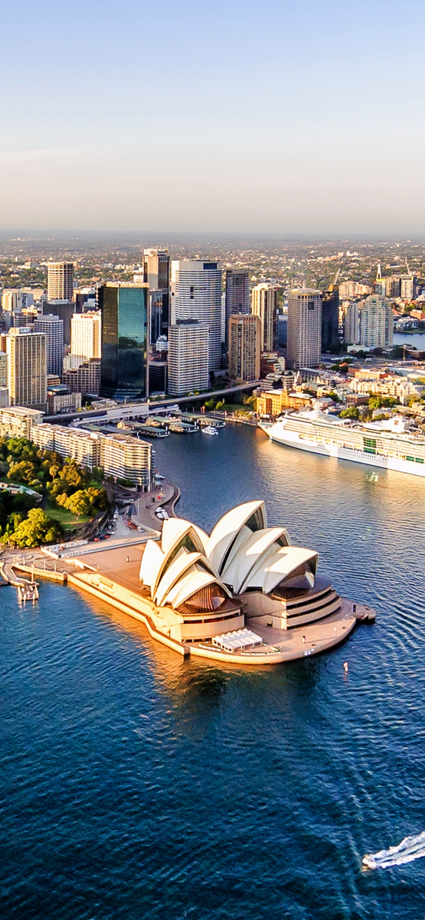 Картинка: Город, Сидней, Sydney, Австралия, здания, высотки, театр, вода, паром, набережная, панорама, горизонт