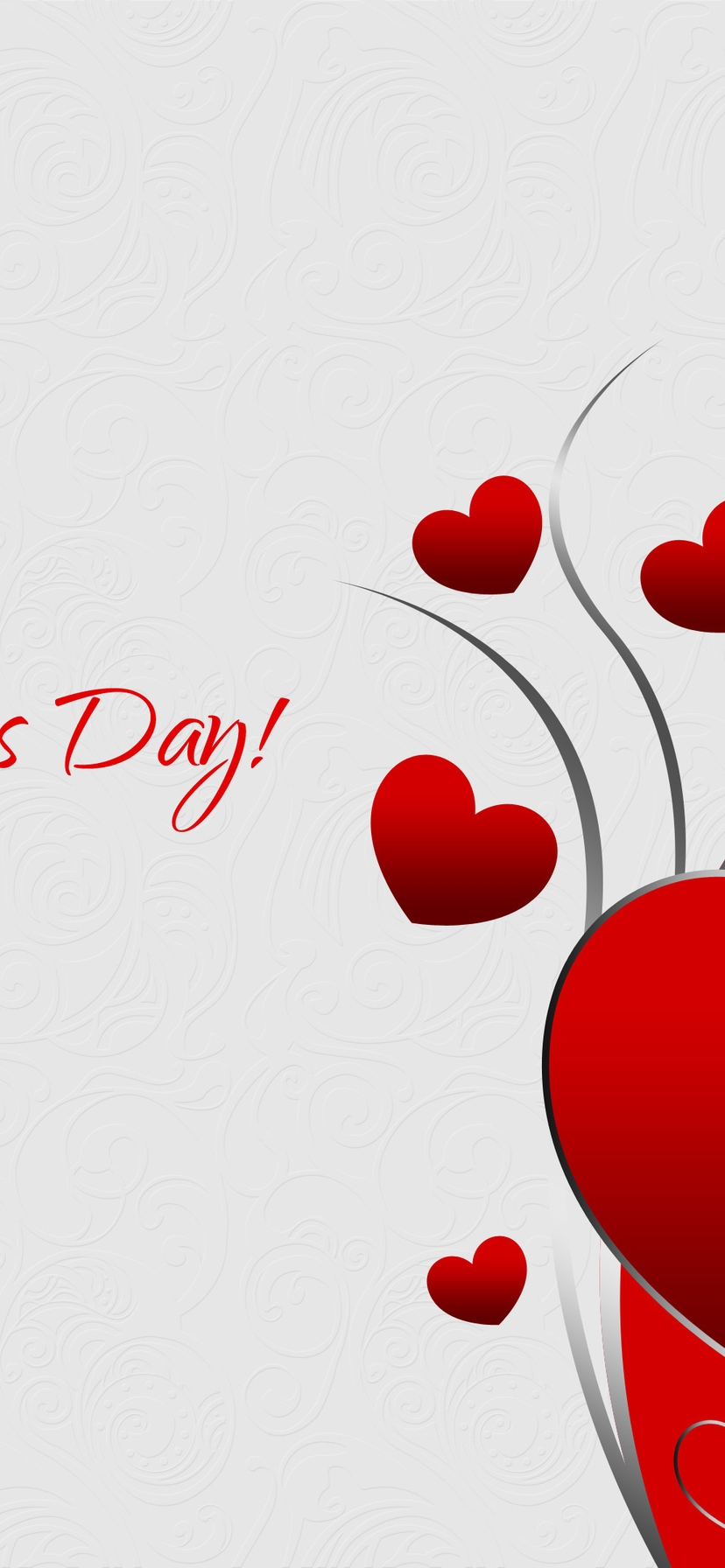 Картинка: День Святого Валентина, 14 февраля, день влюблённых, любовь, сердечки, красный, завитки, белый, фон