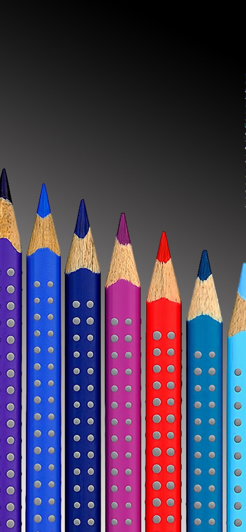 Image: Colored, pencils, row, sharpener, shavings, dots