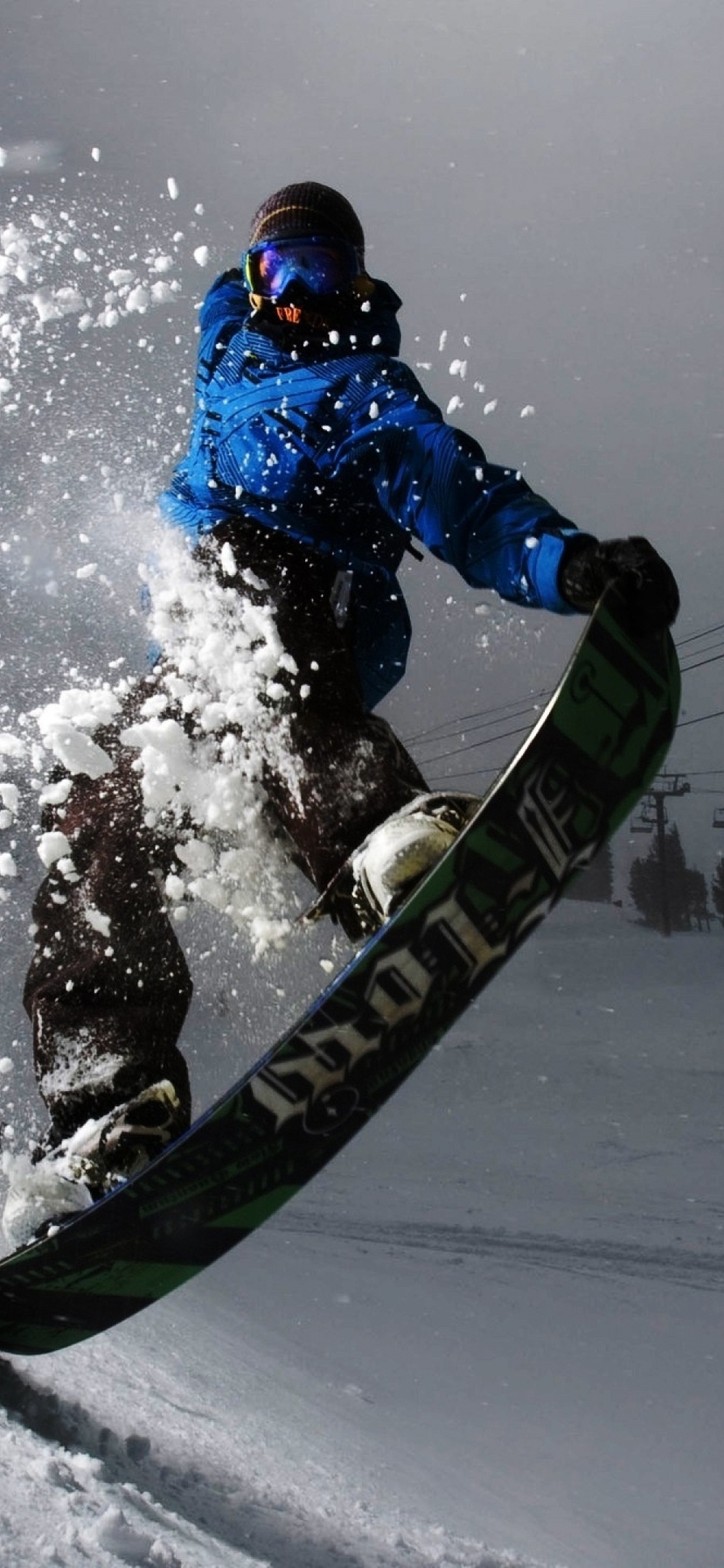 Картинка: Сноубордист, трюк, зима, снег, освещение