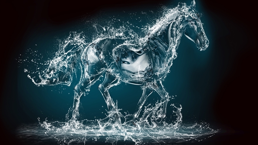 Image: Horse, 3D, water, spray, drops, transparent