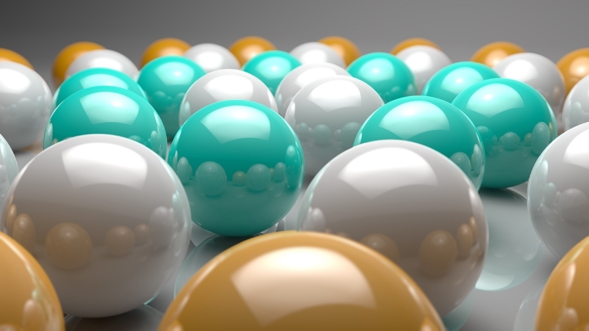Image: Balls, color, white, yellow, turquoise, reflection