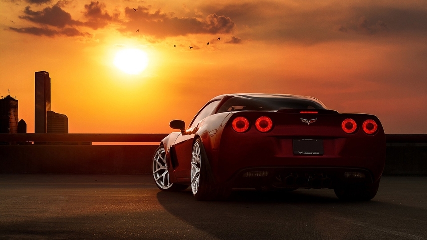 Image: Chevrolet, corvette, tuning, clouds, sunset