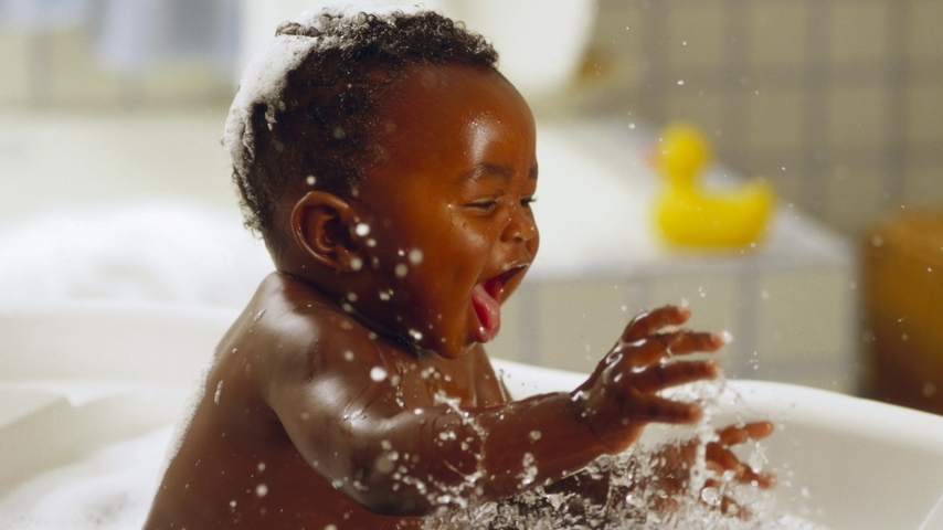 Image: Baby, boy, negro, water, spray, splashing, fun