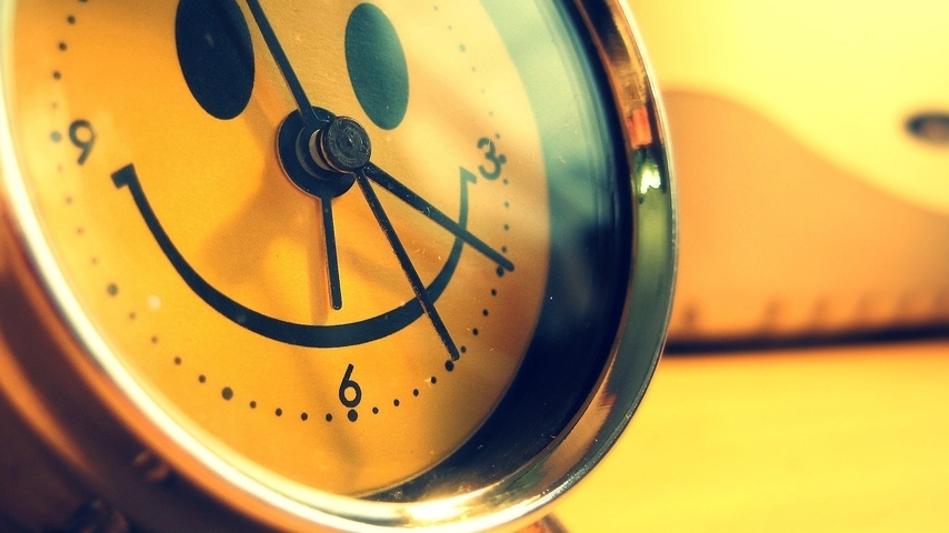 Image: Clock, alarm clock, dial, hands, smile