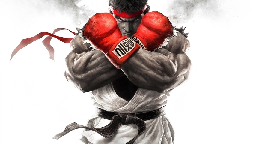 Картинка: Street Fighter V, Ryu, боец, красная повязка, чёрный пояс, взгляд
