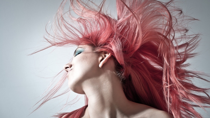 Картинка: Девушка, розовые волосы, кожа, шея, лицо, фон