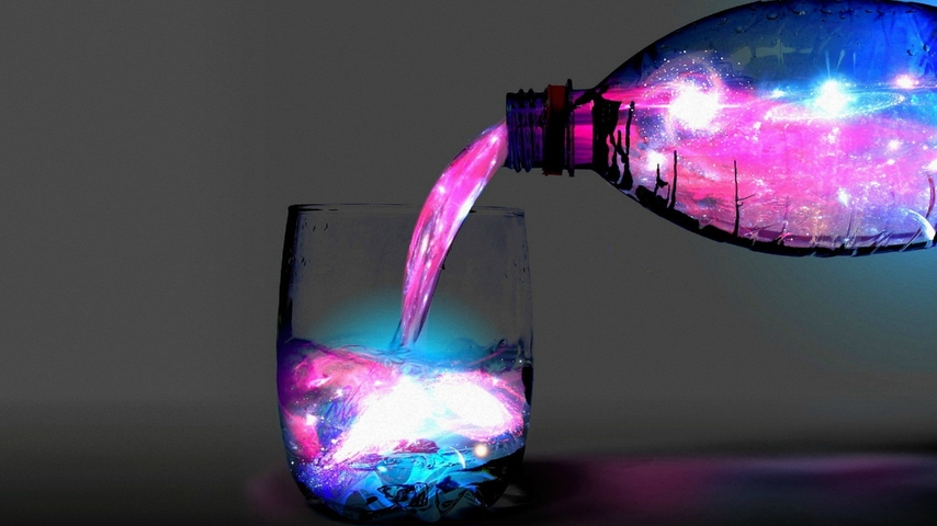 Image: Bottle, glass, water, space