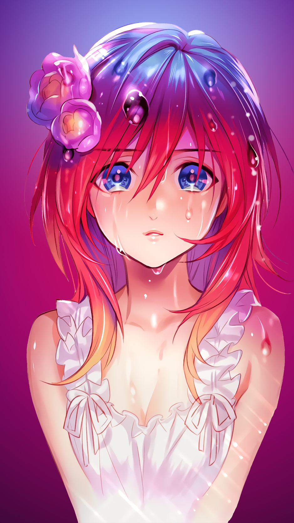 Image: Girl, eyes, big, red hair, drops, tears, crying