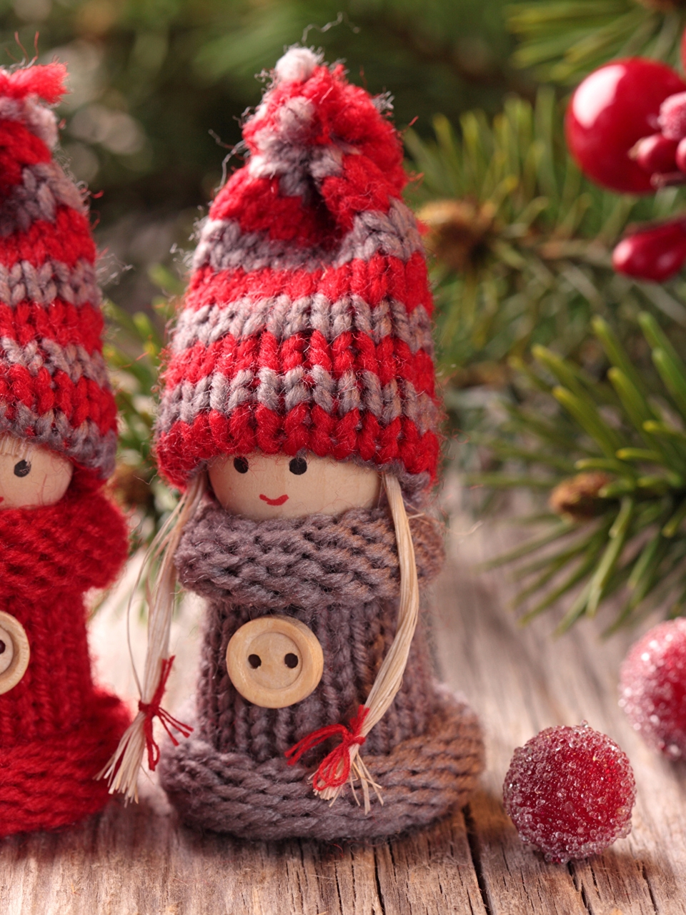 Image: Doll, toy, winter, knitted, hat, sprig, spruce, decoration, new year, Christmas