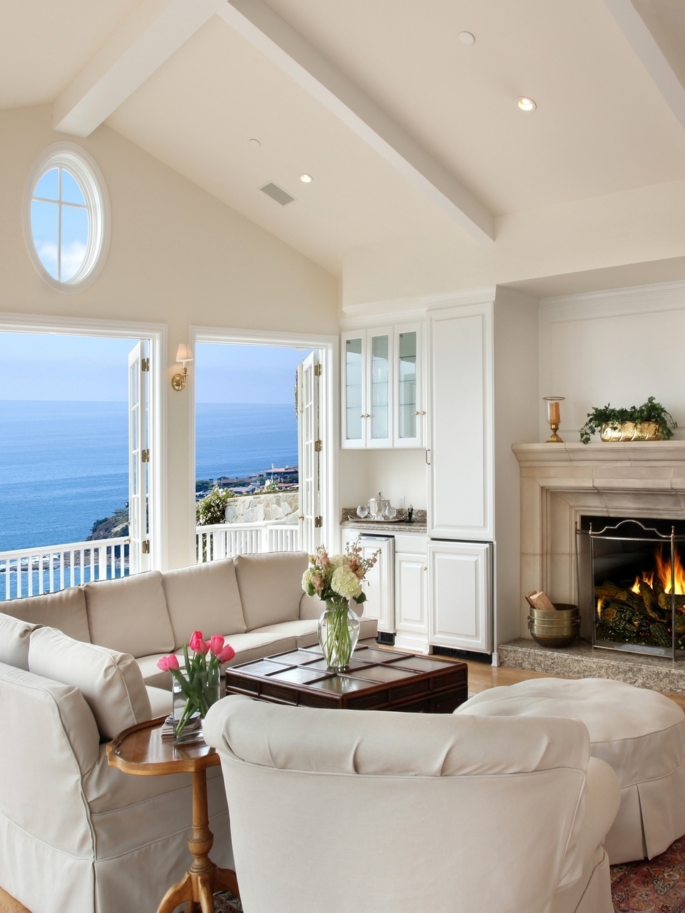 Image: Interior, design, balcony, sea view, fireplace, room, roof
