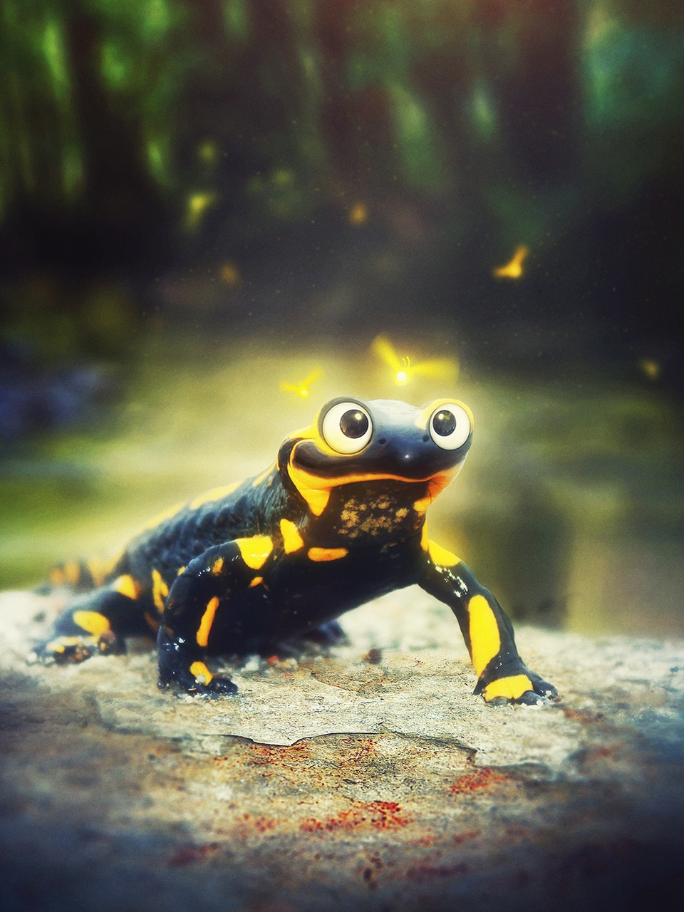 Image: Salamander, eyes, torso, blur, bokeh, sitting, stone