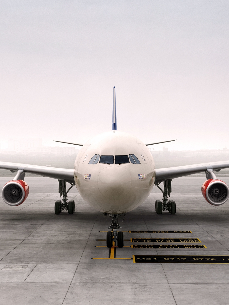 Image: Plane, Airbus, A340, passenger, wings, engines, playground, airport, fog