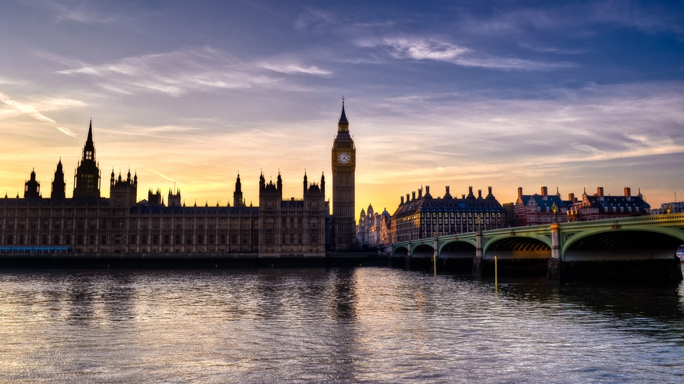 Image: London, Big Ben, bridge, water, night