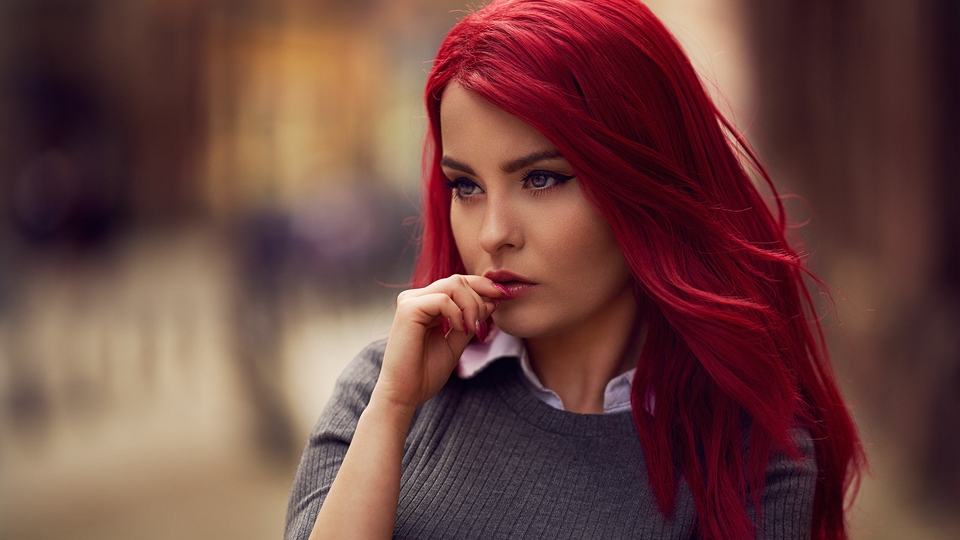 Картинка: Девушка, волосы, красные, лицо, взгляд