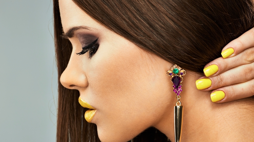 Image: Makeup, face, profile, manicure, earrings, hair, girl