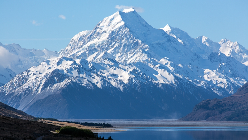 Image: Mountains, snow, New Zealand, lake, sky